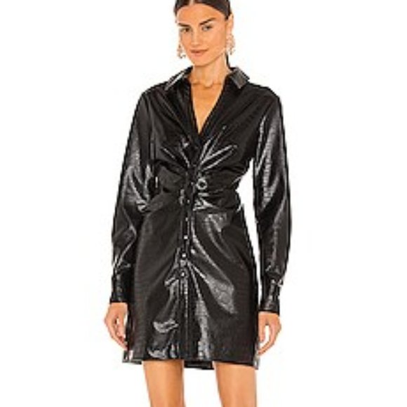 Veronica Beard Echo Ruched Faux-Leather Dress - Picture 2 of 10
